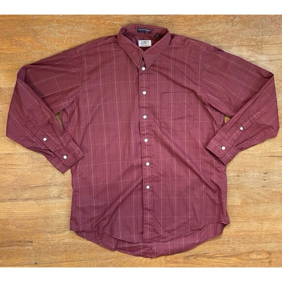 Vintage Other - Vintage Burgundy Plaid Oxford Shirt Size Large 1970s Pima Cotton Blend Collared